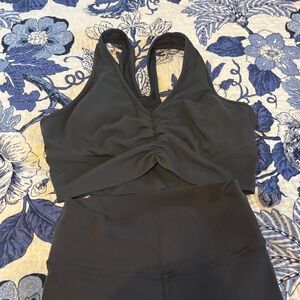 ALO Yoga Black Ruched Sports Bra and Leggings Set